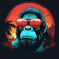 vector illustratie van een gorilla in een pak, zonnebril en binden. ai gegenereerd foto