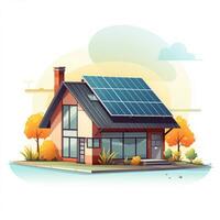 huis met zonne- panelen Aan de dak. vector illustratie in vlak stijl ai gegenereerd foto