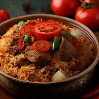 een watertanden biryani met basmati rijst- dat was Absoluut heerlijk door generatief ai foto