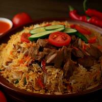 een watertanden biryani met basmati rijst- dat was Absoluut heerlijk door generatief ai foto