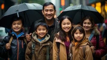 portret van een Aziatisch familie met veel kinderen. generatief ai foto