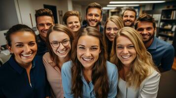 bedrijf mensen nemen selfies Bij werk. generatief ai foto