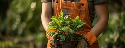 tuinieren Mens Holding een bloem pot. generatief ai foto