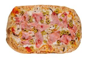 pizza ham en paddestoel geïsoleerd in wit achtergrond foto