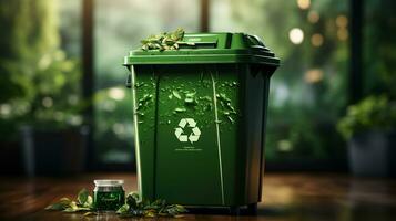 groen uitschot kan voor recycling afval. de concept van ecologie en scheiden verspilling verzameling foto