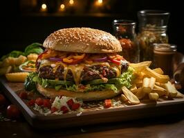ai generatief handgemaakt Hamburger Fast food heerlijk foto