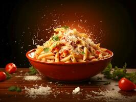 ai gegenereerd heerlijk Italiaans pasta voedsel foto