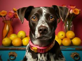 ai gegenereerd schattig hond met kleurrijk achtergrond foto