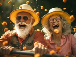 ai gegenereerd gelukkig gepensioneerd paar zomer foto