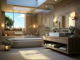 ai gegenereerd modern badkamer bouwkundig foto