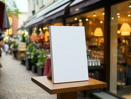 ai gegenereerd een blanco winkel teken foto