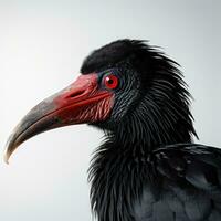 de portret van noordelijk kaal ibis geronticus eremiet geïsoleerd Aan wit achtergrond.ai generatief foto
