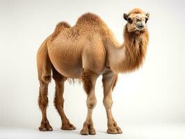 kameel geïsoleerd Aan een wit achtergrond. camelus dromedarius. 3d illustratie. studio. ai generatief foto