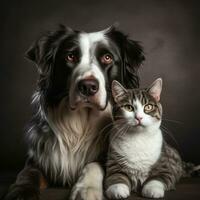 portret van een grens collie hond en een kat. studio schot. ai generatief foto