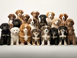 groep van puppy's geïsoleerd Aan een wit achtergrond. studio schot van zes puppy's. ai generatief foto