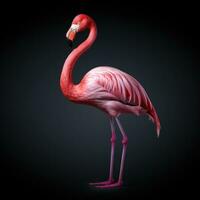 flamingo Aan een zwart achtergrond. 3d weergave. illustratie. ai generatief foto