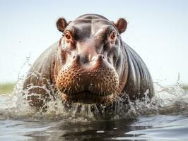 nijlpaard nijlpaard amphibius in water ai generatief foto