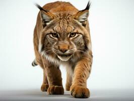Euraziatisch lynx in voorkant van een wit achtergrond - 3d geven ai generatief foto
