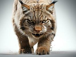 Euraziatisch lynx in voorkant van een wit achtergrond - 3d geven ai generatief foto