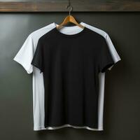 zwart en wit t-shirt Aan houten hanger, foto