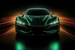 groen sport- auto behang met fantastisch licht effect achtergrond. ai gegenereerd foto