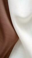 bruin en wit gestreept kleding stof structuur achtergrond. ai gegenereerd foto