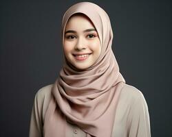 ai generatief mooi Aziatisch moslim meisje vervelend hijab foto