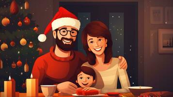 foto van gelukkig familie Bij Kerstmis avondeten in de stijl van minimalistische achtergronden