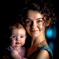 ai generatief een liefhebbend glimlachen moeder en haar schattig kind foto