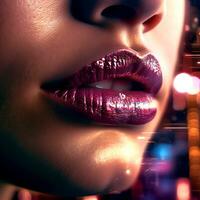 ai generatief Latijns vrouw abstract geschilderd lippen foto
