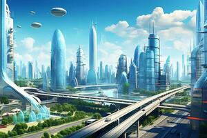 ai generatief dynamisch en futuristische stad horizon foto