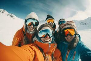skiën vrienden selfie groep. genereren ai foto