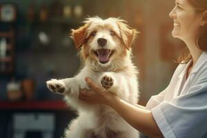 dierenarts handen vangen hond. genereren ai foto