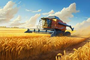 combineren oogst tarwe veld- landelijk. genereren ai foto