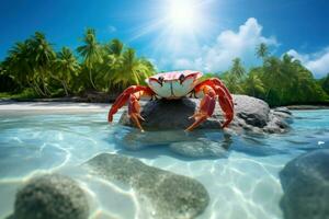 krab Aan tropisch strand. genereren ai foto