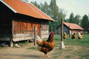 kip platteland boerderij landelijk. genereren ai foto