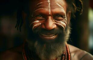 Papoea eilandbewoner strijder. genereren ai foto