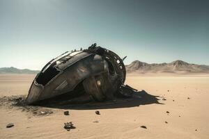 crashte ufo woestijn. genereren ai foto