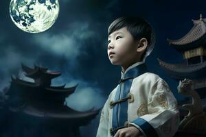 maan- Chinese jong jongen. genereren ai foto