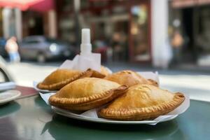 empanadas tafel voedsel. genereren ai foto