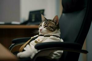 slaperig kat kantoor kom tot rust. genereren ai foto