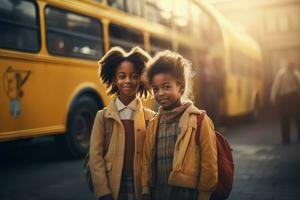 glimlachen afro school- kinderen. genereren ai foto