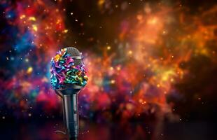 mooi fantasierijk creatief microfoon geluid explosie met meerdere kleuren. generatief ai. foto