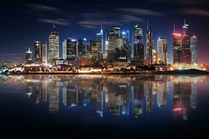 vastleggen de magie van stad skylines verlichte Bij nacht ai generatief foto