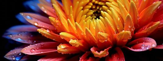 een dichtbij en gedetailleerd schot van een bloeiend bloem, vastleggen de ingewikkeld details en levendig kleuren in een opvallende manier. web banier achtergrond. generatief ai foto