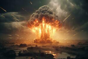 vreselijk waterstof bom explosie. nucleair bom explosie met een paddestoel wolk, wapen van massa verwoesting. generatief ai foto