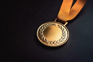 een goud medaille met kopiëren ruimte Oppervlakte. concept zege. generatief ai foto