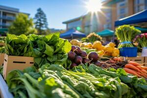 ai generatief lokaal boeren markt met super vers produceren foto