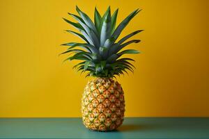 rijp geel ananas met de stekelig kroon ai generatief foto