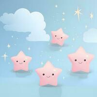 een groep van roze sterren met gezichten en wolken. generatief ai foto